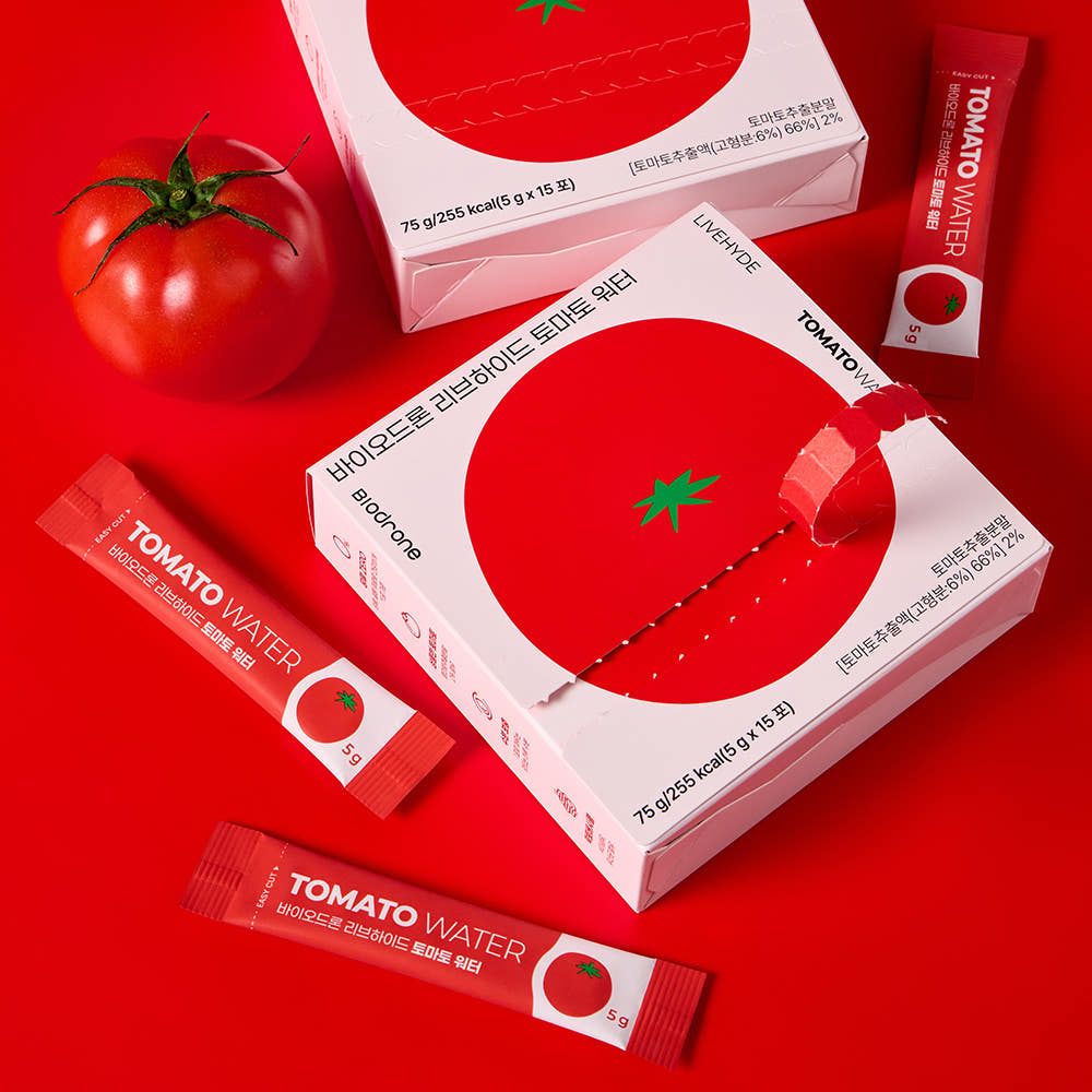 BIODRONE LIVEHYDE Tomato Water 5g x 15 Packets Zero Sugar Caffeine Free Electrolyte Drink _ Made in Korea